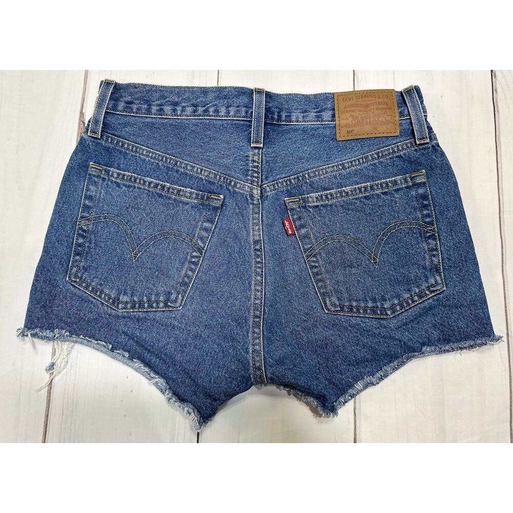 Levi's 501 Premium‎ Shorts Women Sz 27 Button Fly Distressed Denim High Rise NWT - Picture 2 of 7
